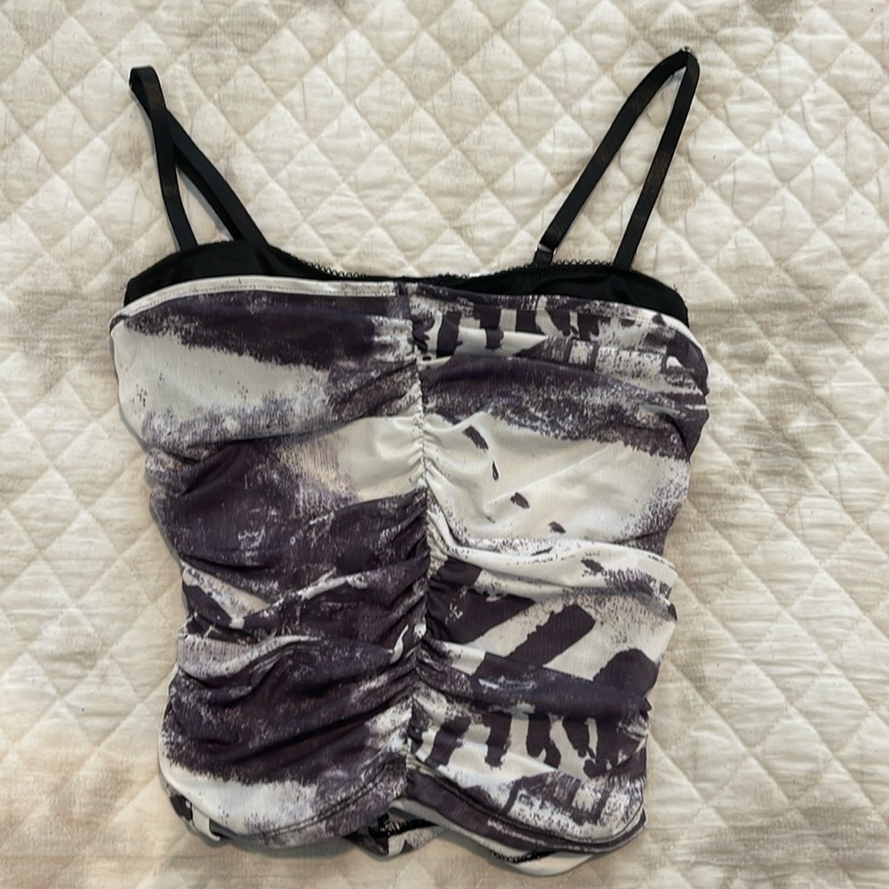 Ruched Graphic Crop Top - Built in Bra
